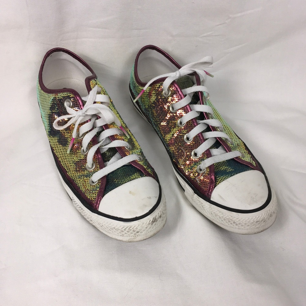 Converse Chuck Taylor All Star Low Top Sequin Iridescent Lace Sneakers Size 9.5